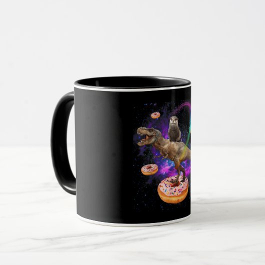 Space Otter Riding Dinosaur T-Rex Donuts Mok (Voorkant links)