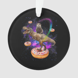 Space Otter Riding Dinosaur T-Rex Donuts Ornament