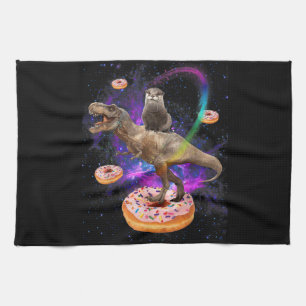 Space Otter Riding Dinosaur T-Rex Donuts Theedoek