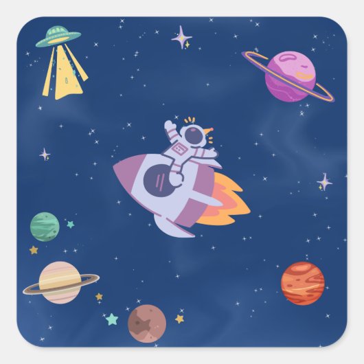 Space Party Collectie! Vierkante Sticker (Voorkant)