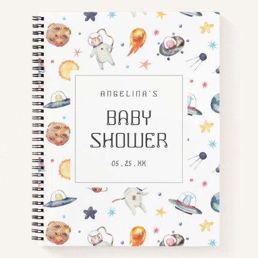 Space Pattern Baby shower Geschenklijst Notitieboe Notitieboek (Voorkant)