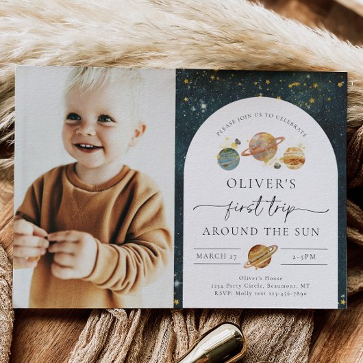 Space Photo Birthday Invitation | Eerste reis Kaart