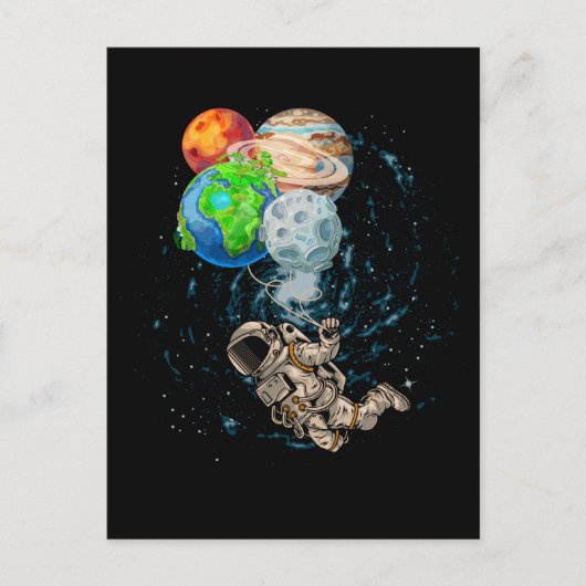Space Planets Balloons Birthday Astronaut Briefkaart (Voorkant)