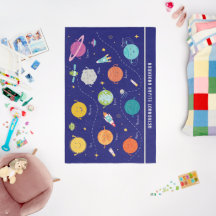 Space Planets Rocket Blue gepersonaliseerd monogra