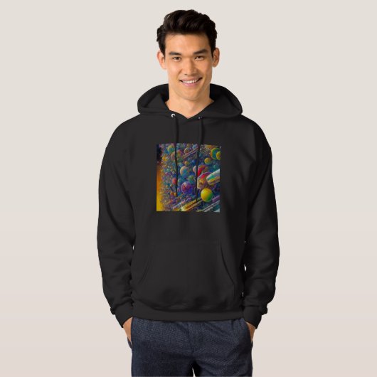 Space Race mannen zwart hooded sweatshirt (Voorkant volledig)