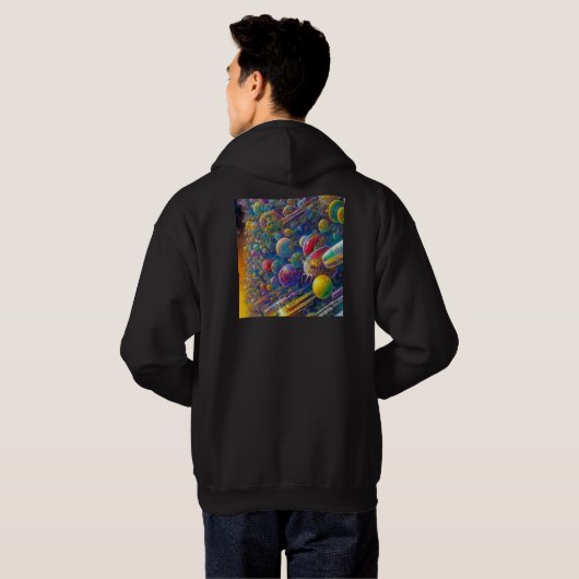 Space Race mannen zwart sweatshirt met capuchon (Achterkant volledig)