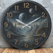 Space retro galaxy astronaut planetary rocket ship grote klok