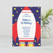 Space Rocket 1er Anniversaire Cute Invitations (Debout devant)
