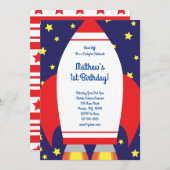 Space Rocket 1er Anniversaire Cute Invitations (Devant / Derrière)