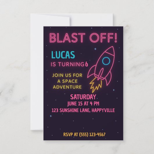 Space Rocket Anniversaire Invitation pour enfants (Devant)