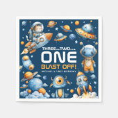 Space Rocket Astronaut Cat Blast Off 1st Birthday Servet (Voorkant)