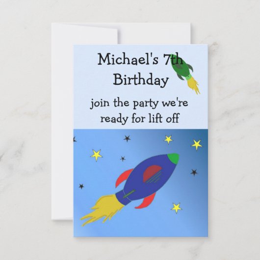 Space Rocket Birthday Invitation Kaart (Voorkant)