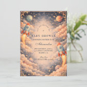 Space Rocket Clouds Baby Shower Kaart (Staand voorkant)