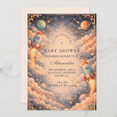 Space Rocket Clouds Baby Shower Kaart (Voorkant / Achterkant)