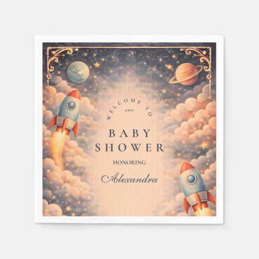 Space Rocket Clouds Baby Shower Servet (Voorkant)