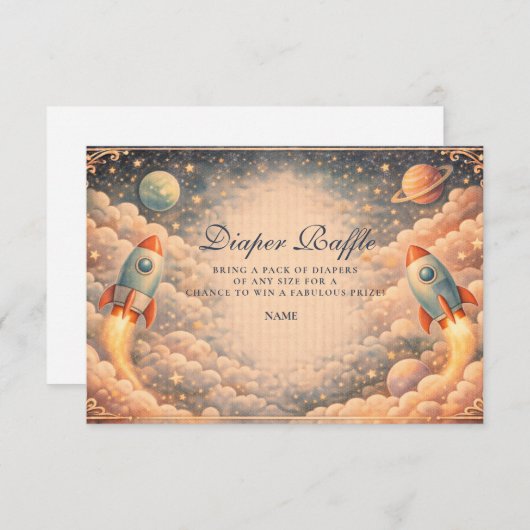 Space Rocket Clouds Diapper Raffle Informatiekaartje (Voorkant / Achterkant)