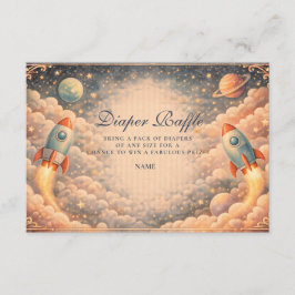 Space Rocket Clouds Diapper Raffle Informatiekaartje