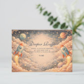 Space Rocket Clouds Diapper Raffle Informatiekaartje (Staand voorkant)