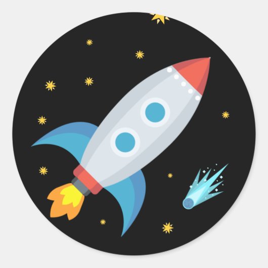 Space Rocket Emoji Ronde Sticker (Voorkant)