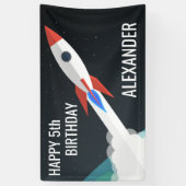 Space Rocket Gepersonaliseerde Kids Verjaardagsfee Spandoek (Verticaal)
