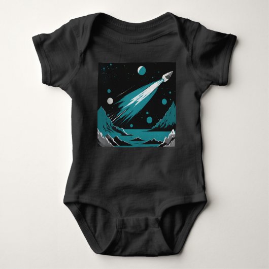 Space Rocket – Grey & Blue Baby Bodysuit (Voorkant)