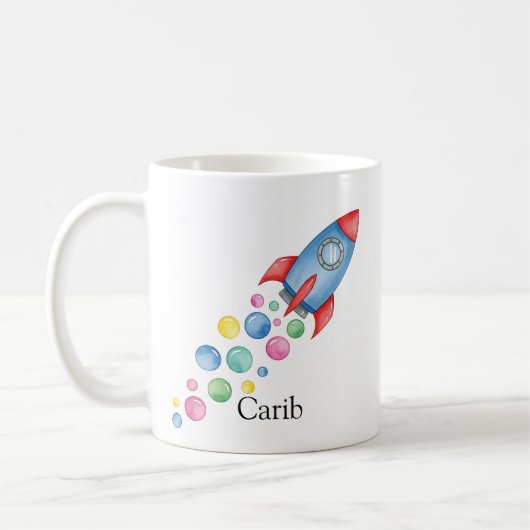 Space Rocket Schattige Fun Gift gepersonaliseerd m Koffiemok (Links)