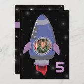 Space Rocket Ship Boys Invitation de fête d'annive (Devant / Derrière)