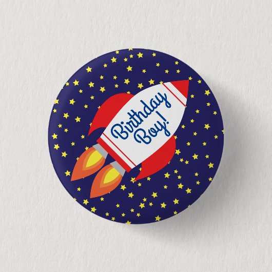 Space Rocket Star Ship 1st Birthday Button Pin (Voorkant)