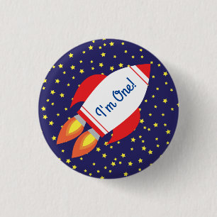 Space Rocket Star Ship 1st Birthday Button Pin