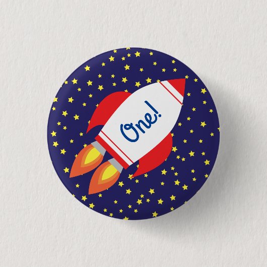 Space Rocket Star Ship 1st Birthday Button Pin (Voorkant)