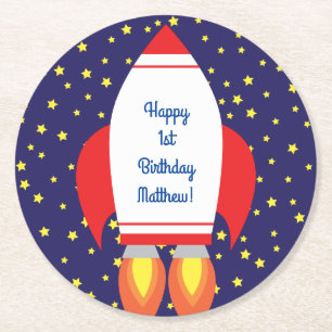 Space Rocket Star Ship 1st Birthday Party Onderzet Ronde Kartonnen Onderzetter