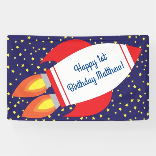 Space Rocket Star Ship 1st Birthday Party Spandoek (Horizontaal)