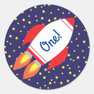 Space Rocket Star Ship 1st Birthday Sticker Seals