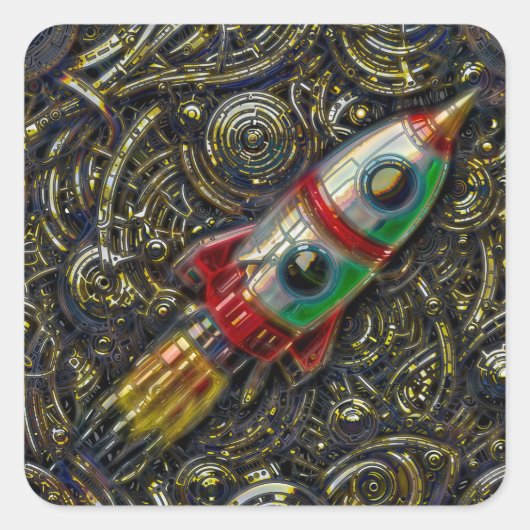SPACE ROCKET T-SHIRT VIERKANTE STICKER (Voorkant)
