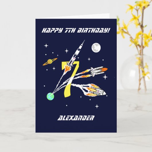 Space Rockets - 7e carte d'anniversaire (Fleur jaune)