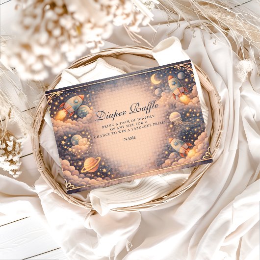 Space Rockets Stars Diapper Raffle Informatiekaartje