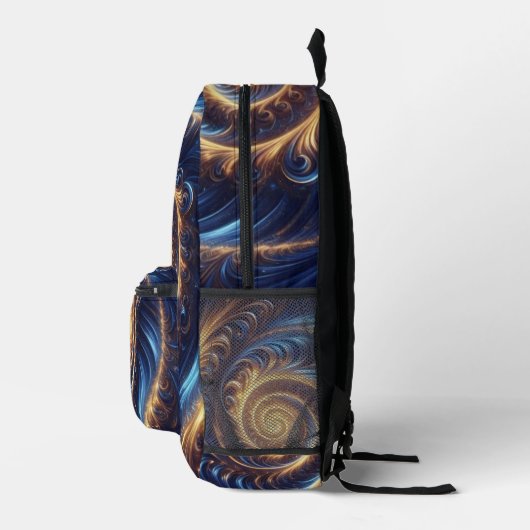 Space Royal Blue en Gold Swirls Bedrukte Rugzak (Rechts)
