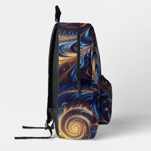 Space Royal Blue en Gold Swirls Bedrukte Rugzak (Links)