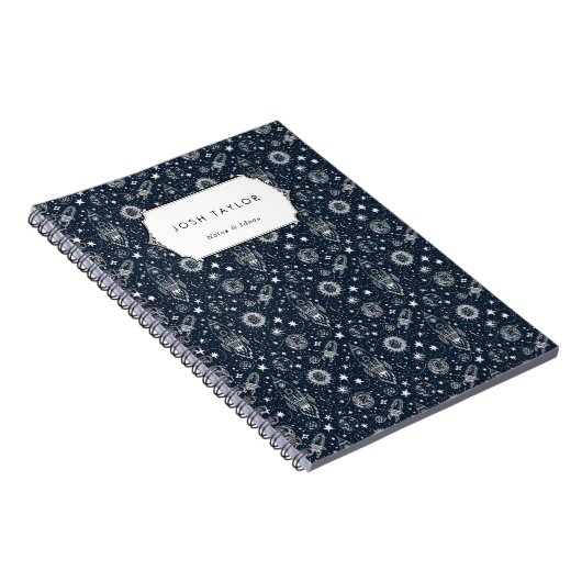 Space Science Stars Planets Rocket Custom Name Notitieboek (Rechterzijde)