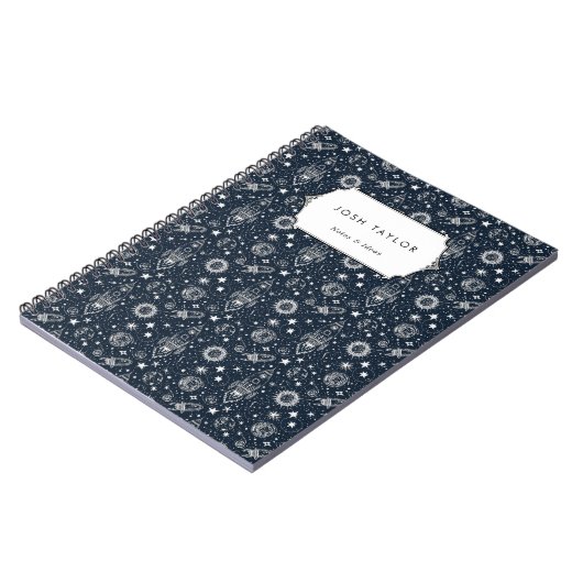Space Science Stars Planets Rocket Custom Name Notitieboek (Linkerzijde)