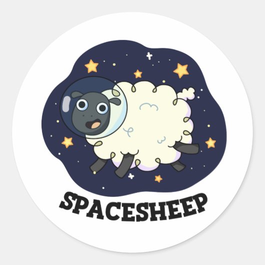 Space Sheep Funny Astronaut Pun Ronde Sticker (Voorkant)