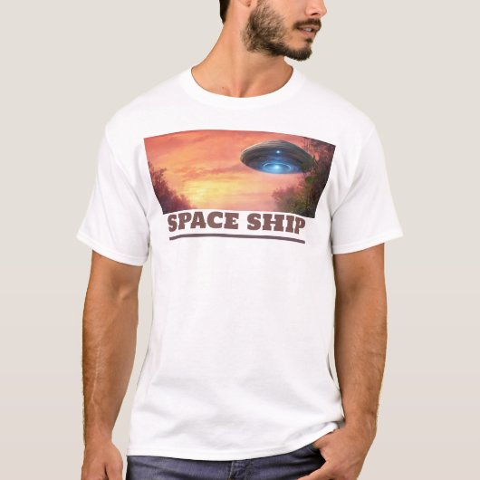 Space Ship bedrukt T-shirt (Voorkant)