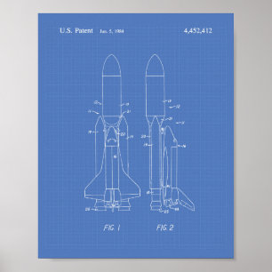 Space Shuttle 1977 Patent Art - Blauwdruk Poster