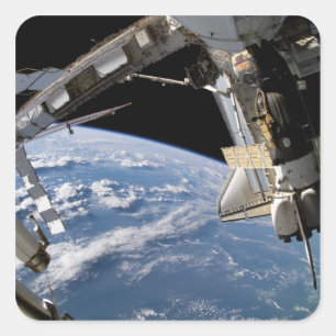 Space Shuttle Atlantis en een Soyuz-ruimtevaartuig Vierkante Sticker