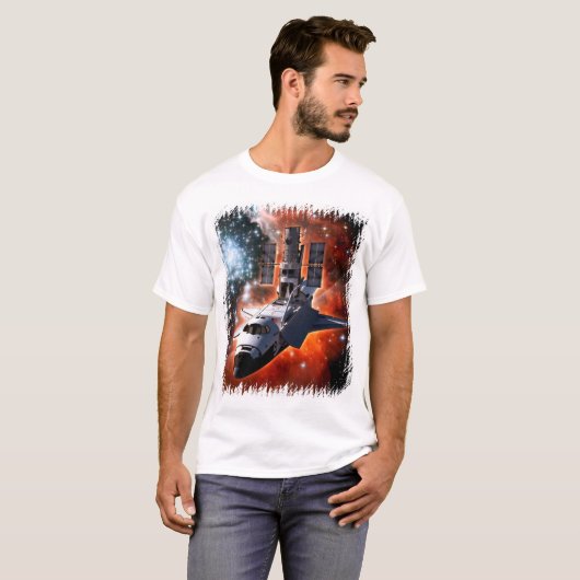 Space Shuttle Atlantis Hubble Telescope Artwork T-shirt (Voorkant volledig)