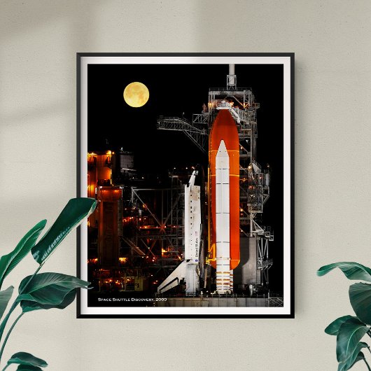 Space Shuttle Discovery en Full Moon, uitgebreid Poster