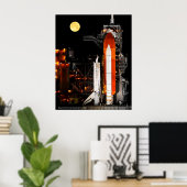 Space Shuttle Discovery en Full Moon, uitgebreid Poster (Thuiskantoor)