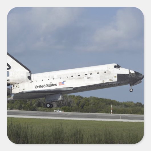 Space shuttle Discovery landt op Runway 33 3 Vierkante Sticker (Voorkant)