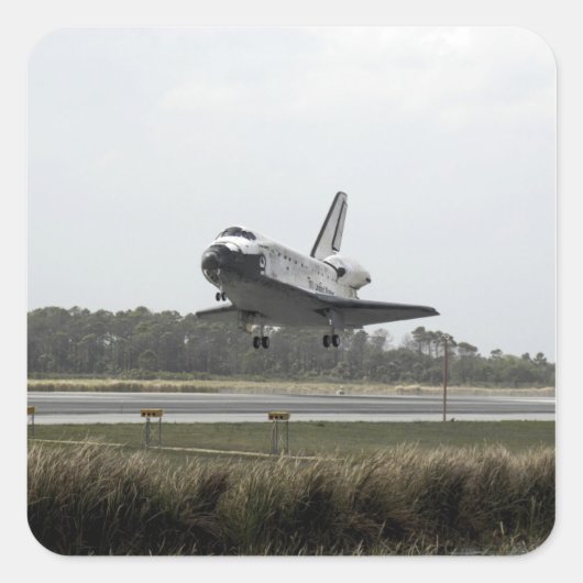 Space Shuttle Discovery-naderingen bij landing Vierkante Sticker (Voorkant)