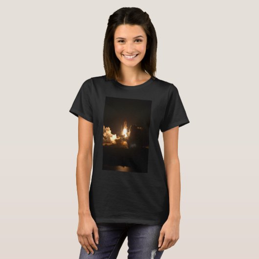 Space Shuttle Night Launch Poster T-Shirt (Voorkant volledig)
